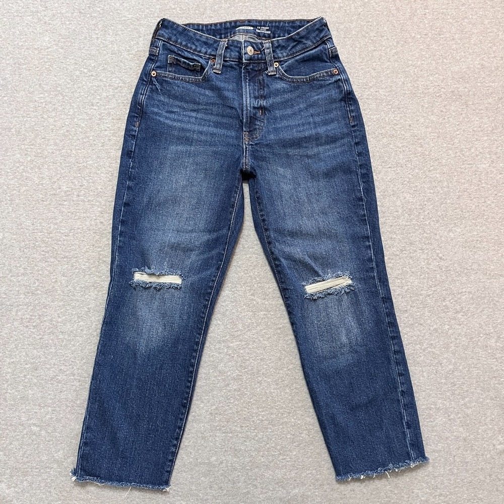 Old Navy Jeans Womens 2 Blue Straight High Rise O.G. Distressed Ripped Denim